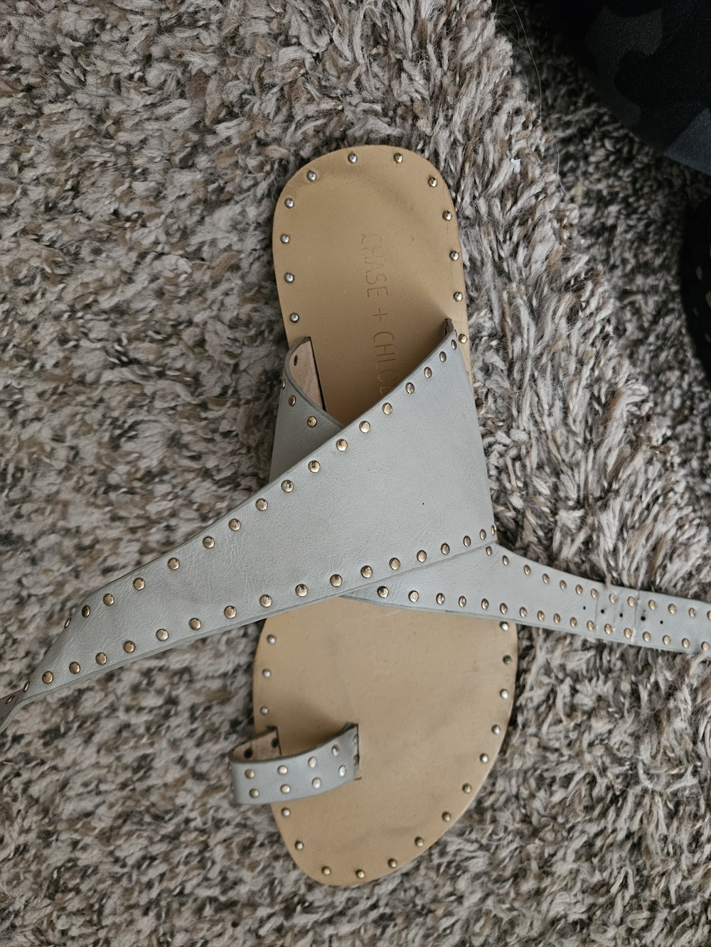 White Studded Crisscross Toe-Ring Sandal